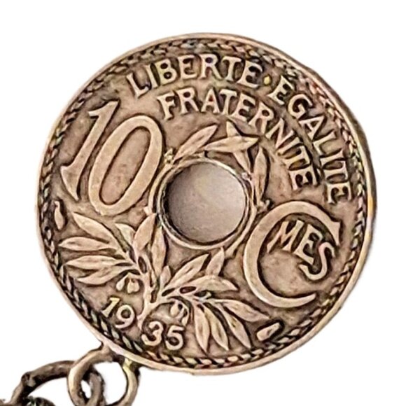 Vintage 7 Inch 5 French Coins Rope Chain Charm Silver Tone Bracelet - Picture 9 of 9